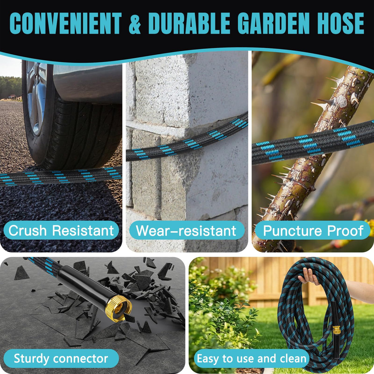 Gardentime lightweight, flexible hose for easy handling and reduced fatigue.