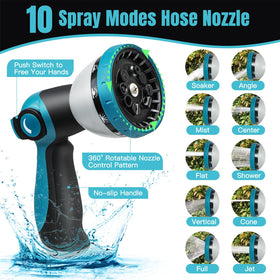 Gardentime ten-function spray nozzle offers versatile watering options.