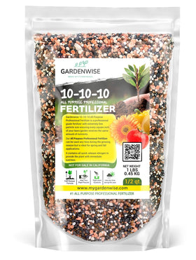 GardenWise 10-10-10 fertilizer granules for even outdoor feeding and healthier roots.