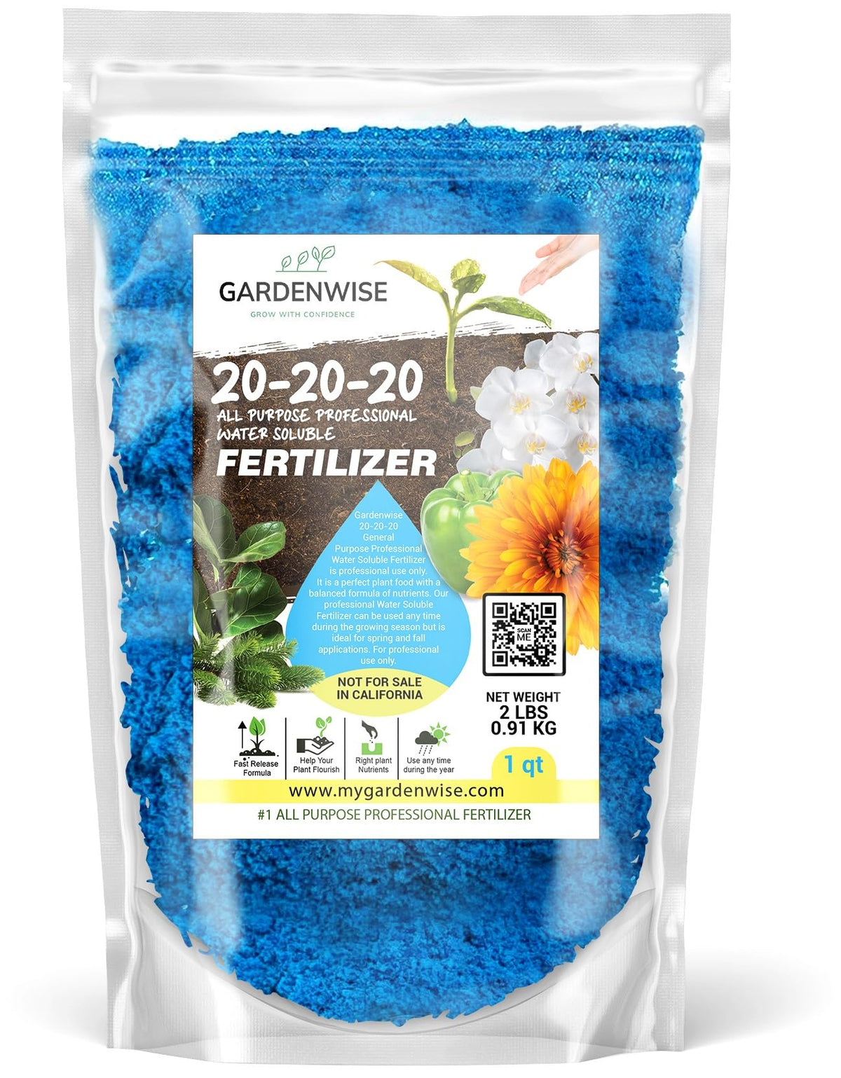 Gardenwise 20-20-20 fertilizer dissolving in water for quick plant feeding.