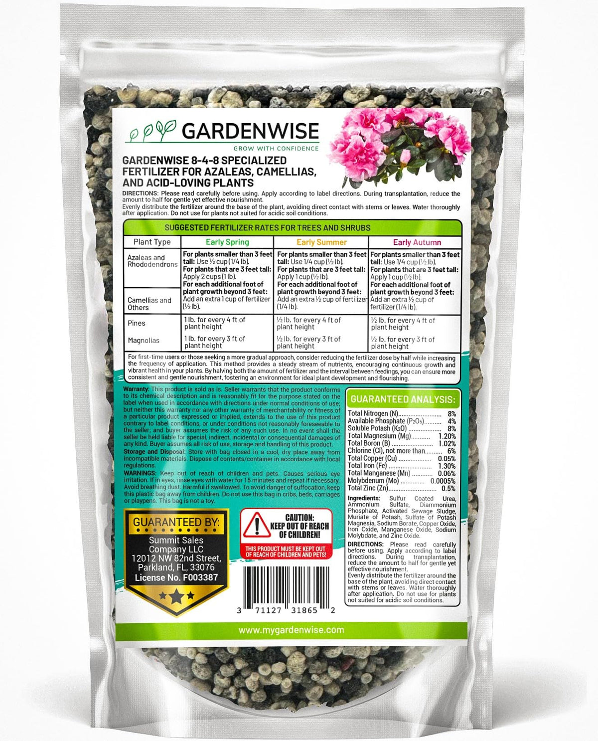 Gardenwise 8-4-8 supports azaleas and camellias with iron-rich nutrition for vibrant blooms.