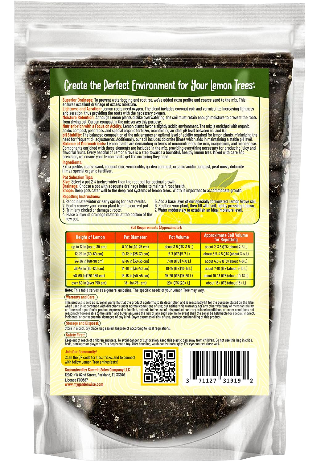 GARDENWISE Citrus Potting Soil close-up highlighting airy texture and drainage-friendly components.