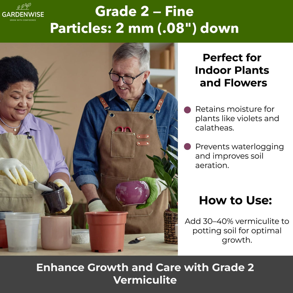 Gardenwise Organic Fine Vermiculite strengthens soil structure with airy pores benefiting roots.