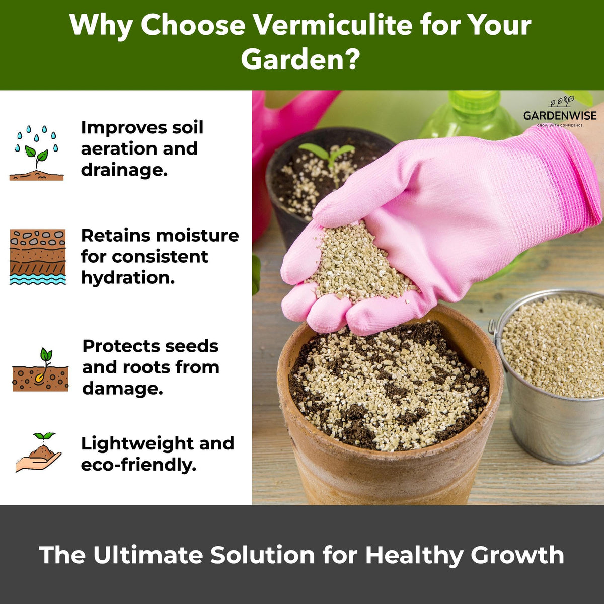 Gardenwise Organic Fine Vermiculite supports robust root development for cuttings and steady moisture.
