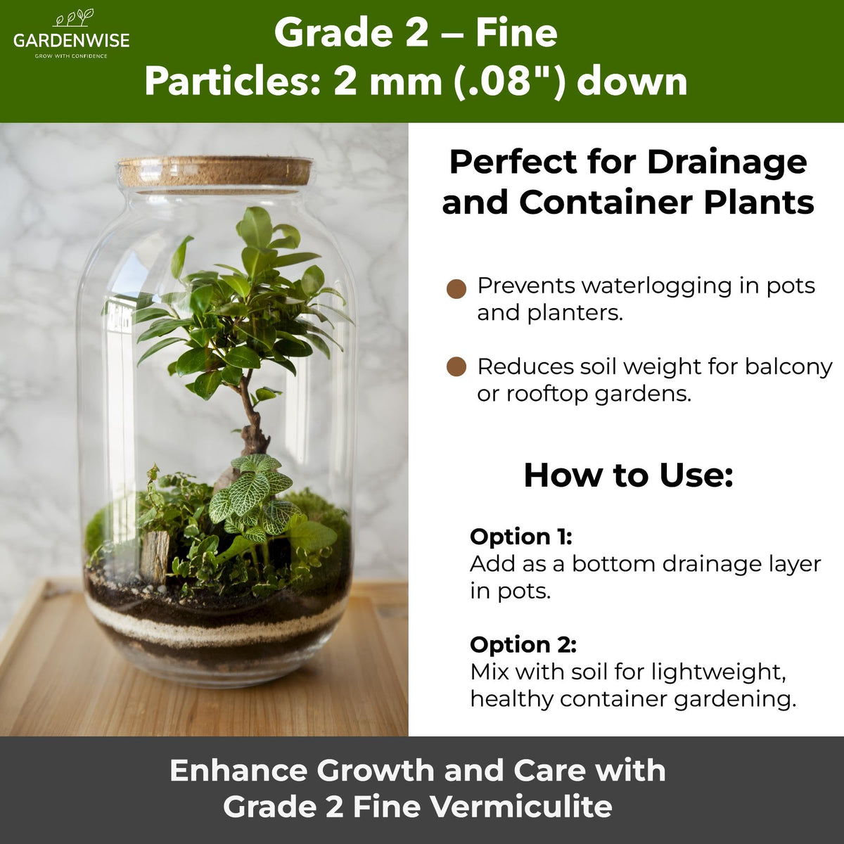 Gardenwise Organic Fine Vermiculite offers bulk options for larger gardens and mushroom kits.