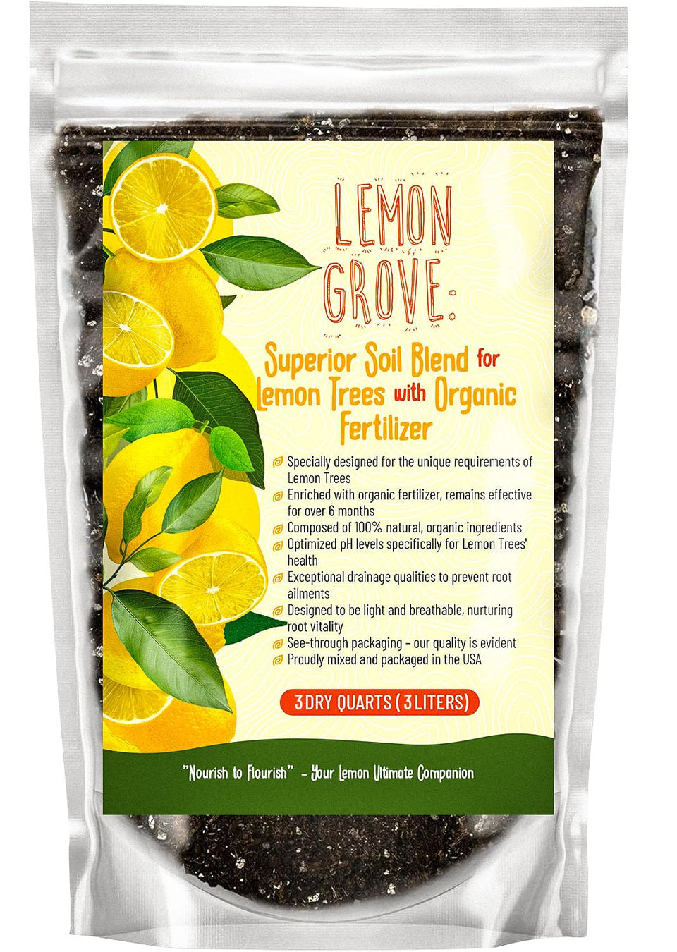 GARDENWISE Organic Lemon Tree Soil bag with nutrient-rich citrus mix for healthy foliage.