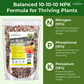 GardenWise slow-release granules spread evenly on soil for steady nourishment.