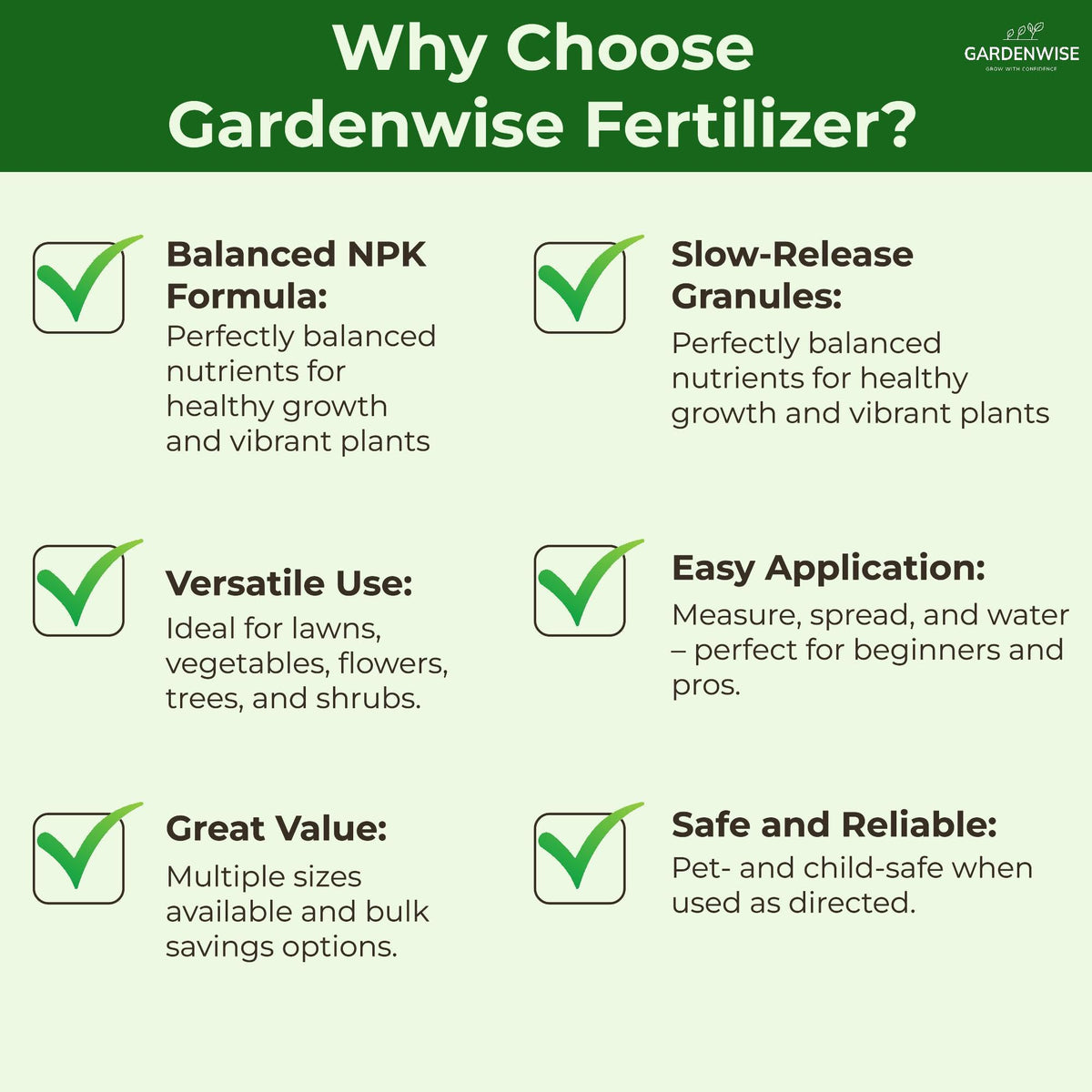 GardenWise fertilizer applied to a vegetable garden supporting multiple crops.