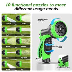 GARDENWORK 10-function nozzle demonstrates versatile spray patterns for plants and patios.