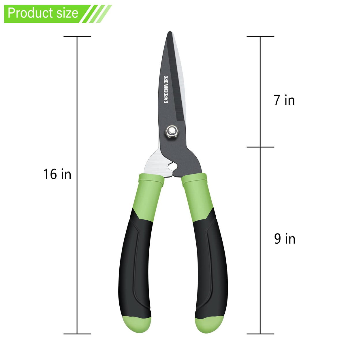 Gardenwork ergonomic rubber grip offers comfortable, secure handling.