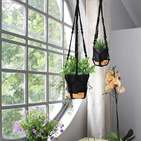 GARDIFE ivory macrame hanging planter in 29-inch setup adds boho elegance to rooms