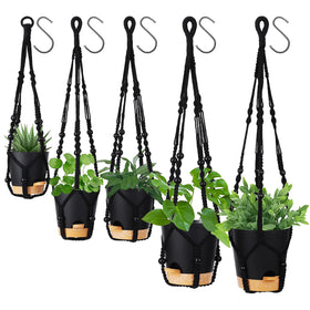 GARDIFE ivory macrame hanging planter with 35-inch display for stylish indoor greenery