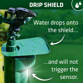 Gardigo Water Jet Animal Repellent protecting a pond from herons with a strong jet