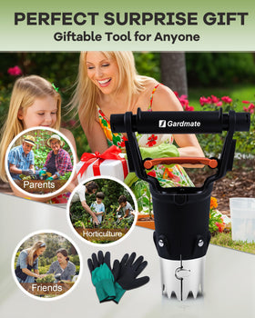 Gardmate Bulb Planter Tool includes gloves and brush for tidy, ready-to-plant sessions.