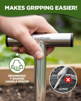 Gardmate laser-engraved depth markings ensure consistent bulb depth every time.