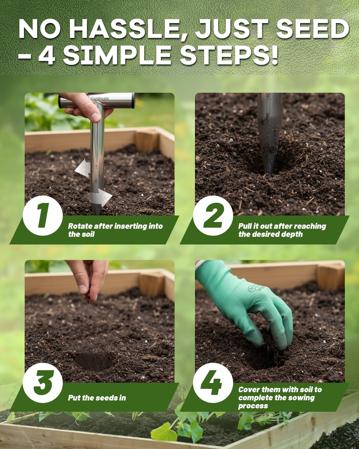 Gardmate multi-purpose garden tool doubles as soil aerator and decor utility.