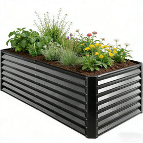 GardMax raised bed side view demonstrates durable galvanized metal for outdoors.