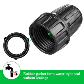 Gardrip 3/4-inch FHT adapter attached to faucet for garden hose compatibility.