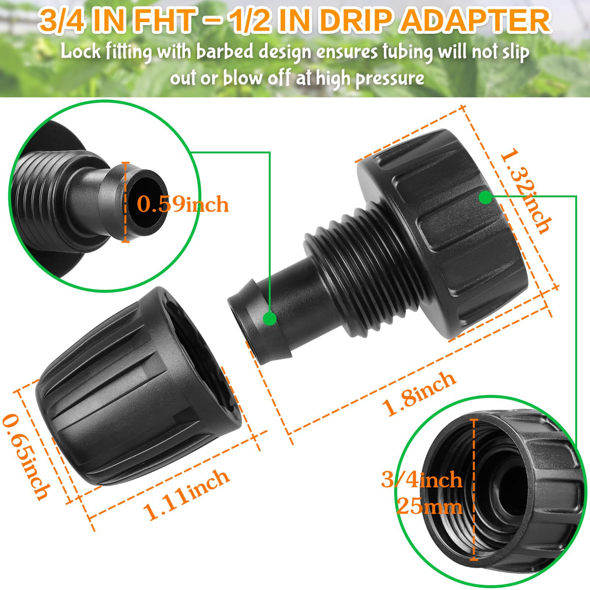 Gardrip barbed adapters create leak-free connections in irrigation projects.