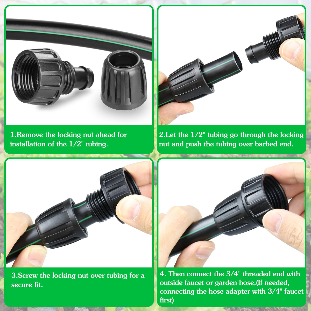Gardrip easy-install lock nut simplifies tubing installation.