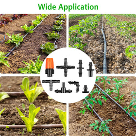 Gardrip elbows enable tight turns around planters and beds without kinks.