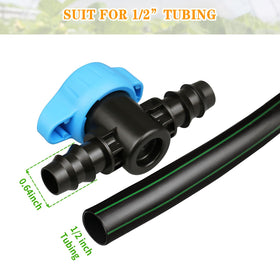 Gardrip in-line valve with barbed end tubing demonstrating easy connection in-line