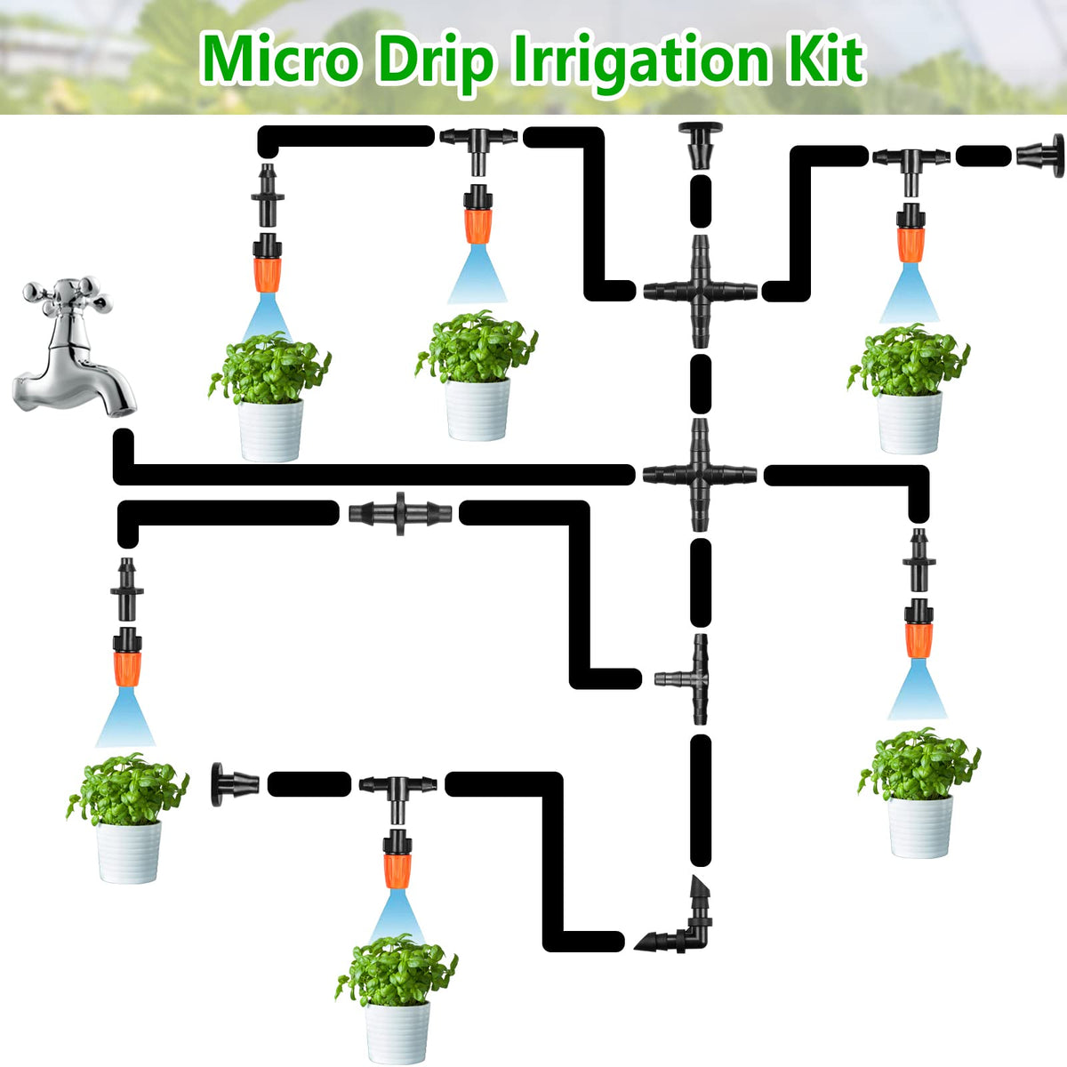 Gardrip tees help branch irrigation to multiple zones with accuracy.