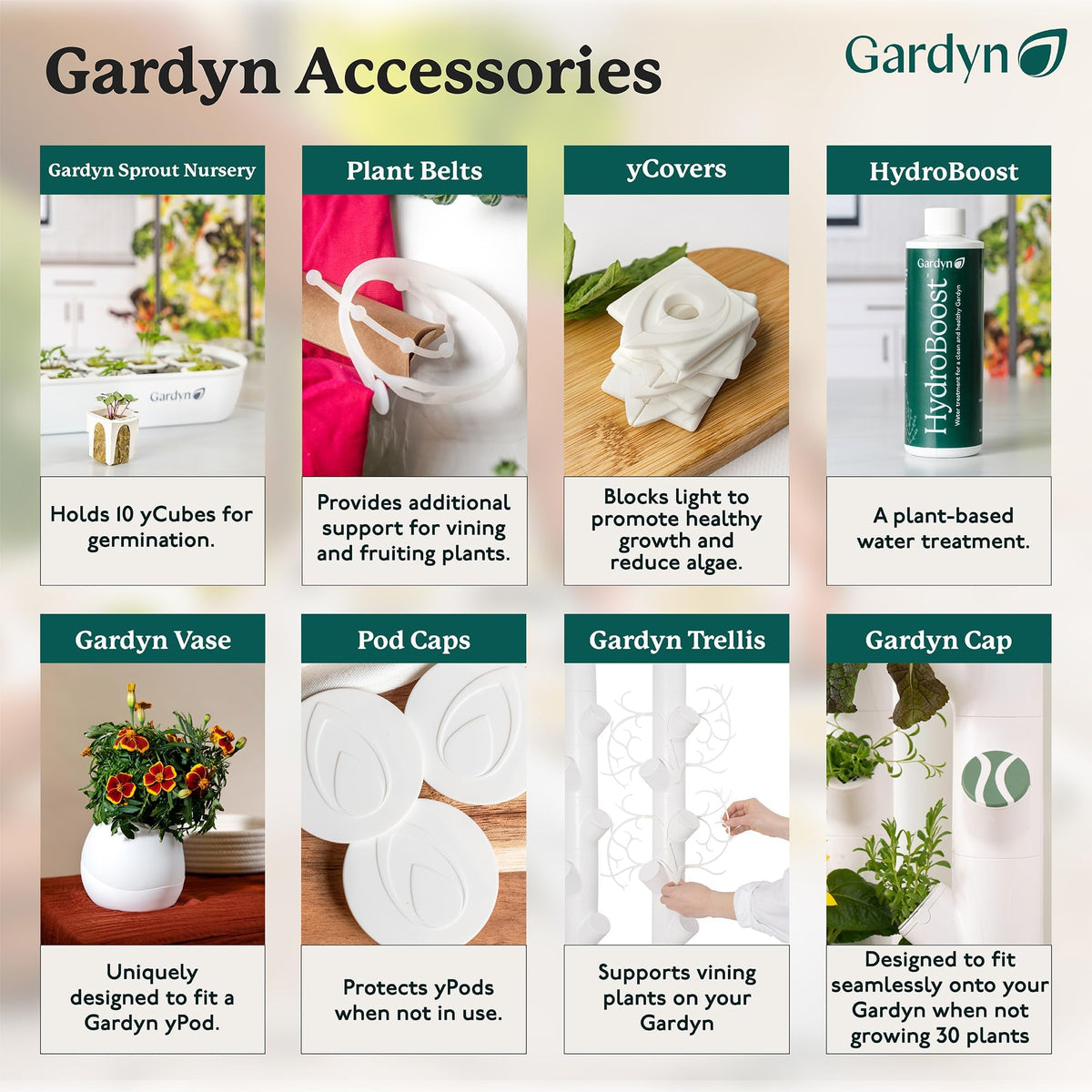 Gardyn HydroBoost with thriving plants; visual cue of a healthy Gardyn garden.