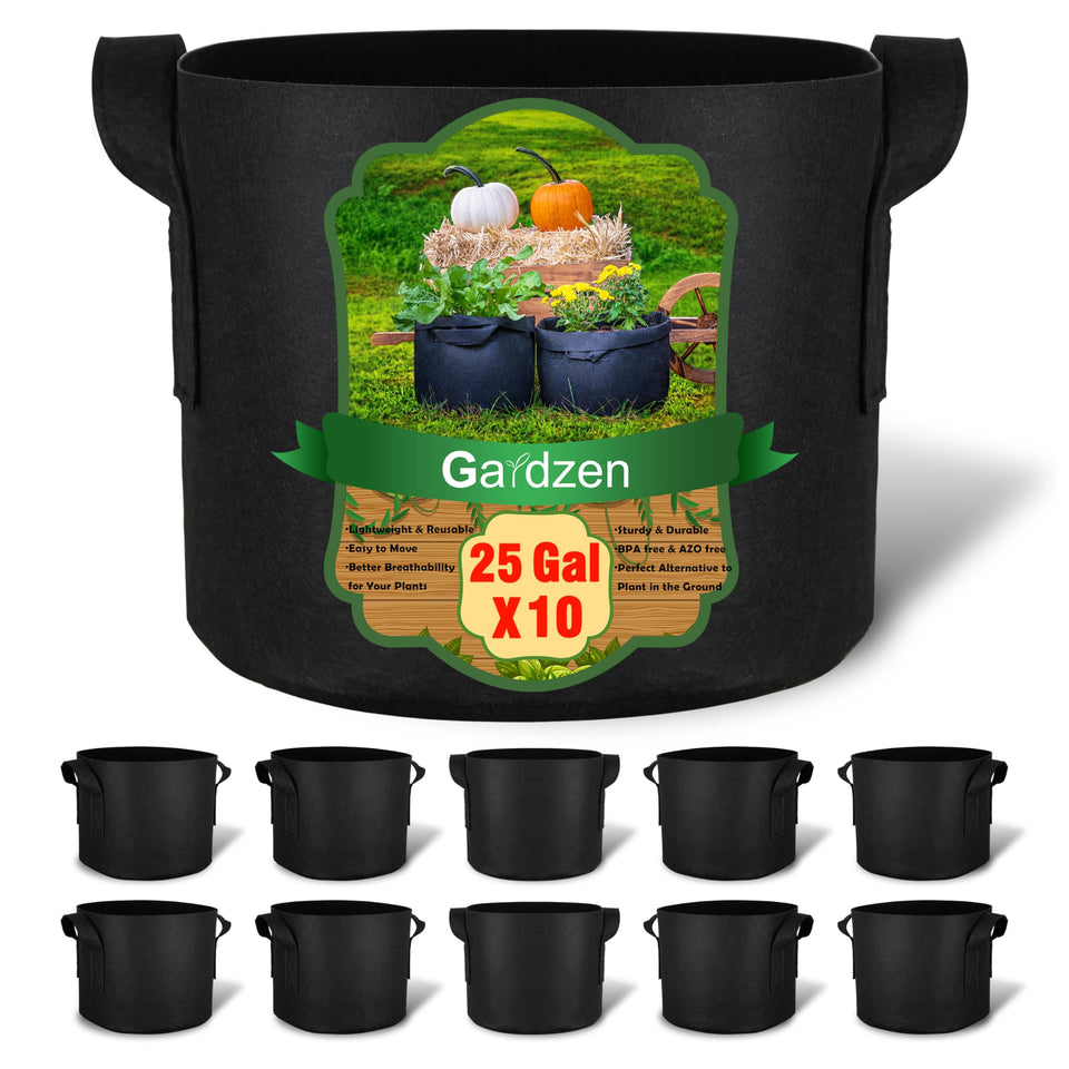 Gardzen 25 gal grow bag side view promotes root aeration and easy portability.