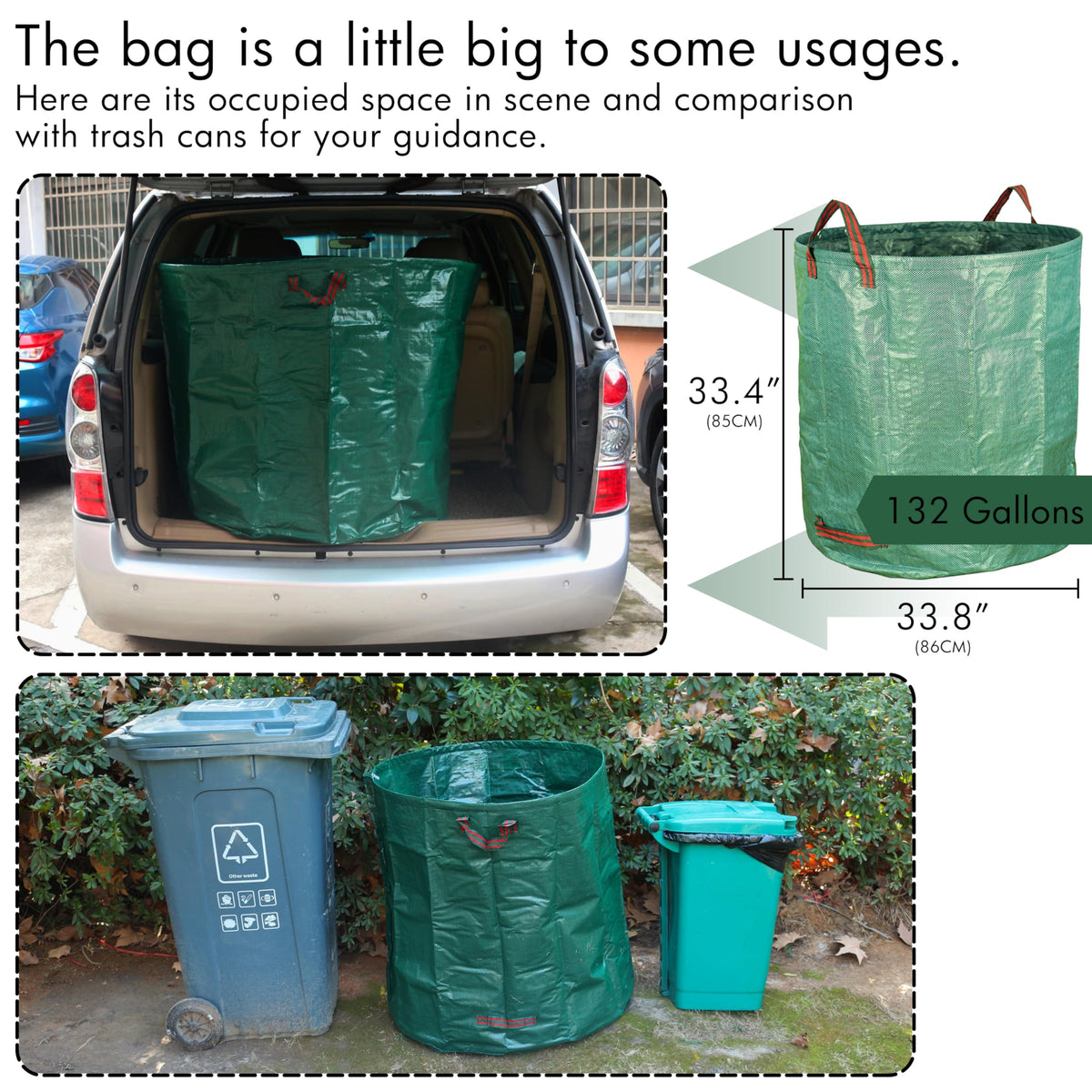 Gardzen 132-gallon yard waste bags standing upright for easy loading.