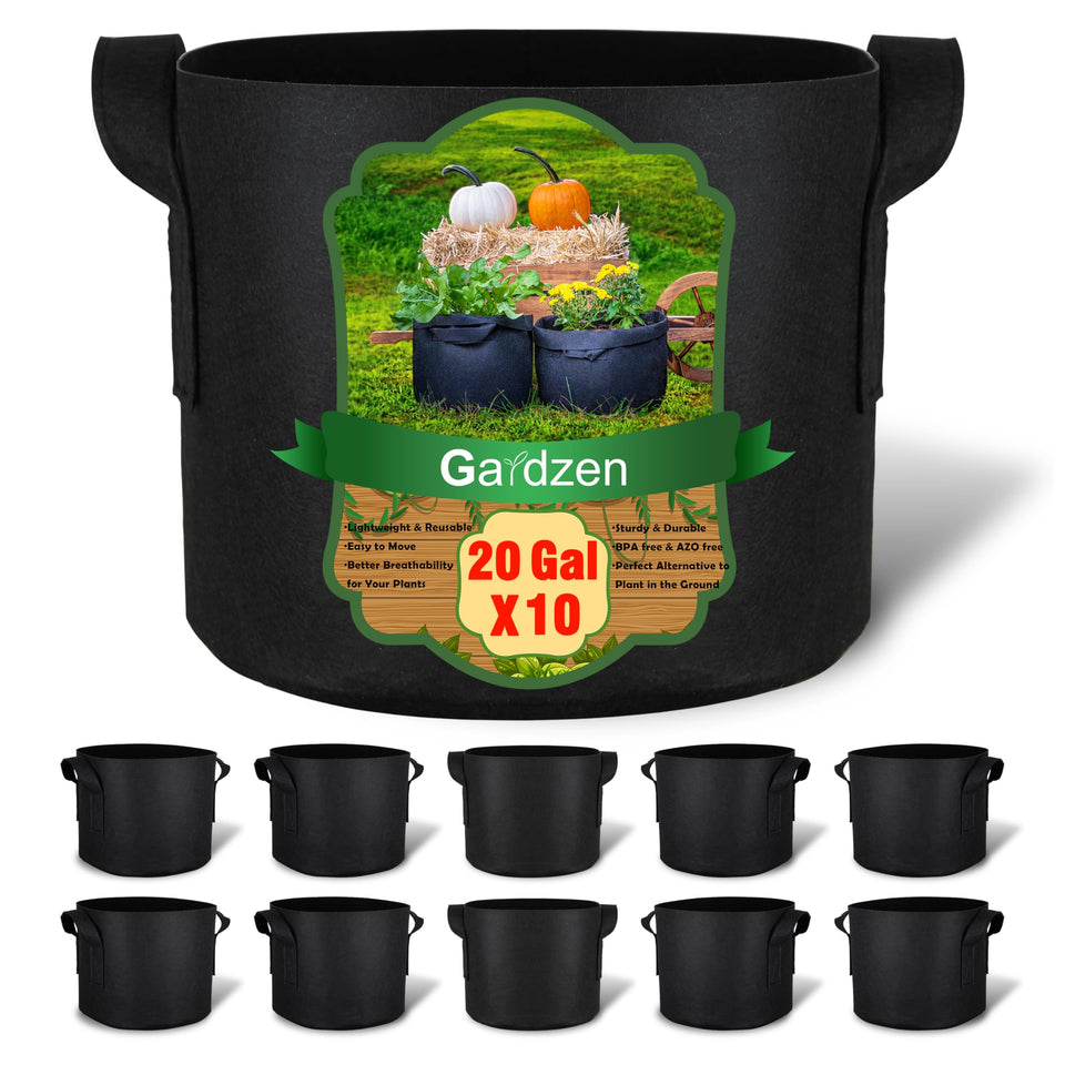 Gardzen 20-gallon grow bag side view with strong reinforced handles.