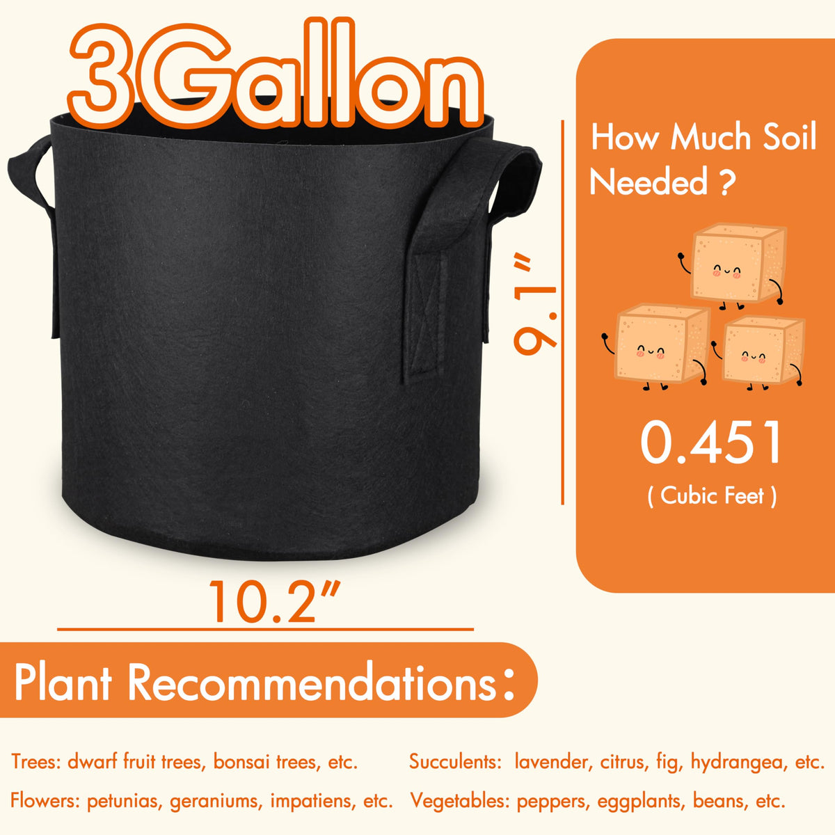 Gardzen 3-gallon capacity with diameter 10.2 in and height 9.1 in