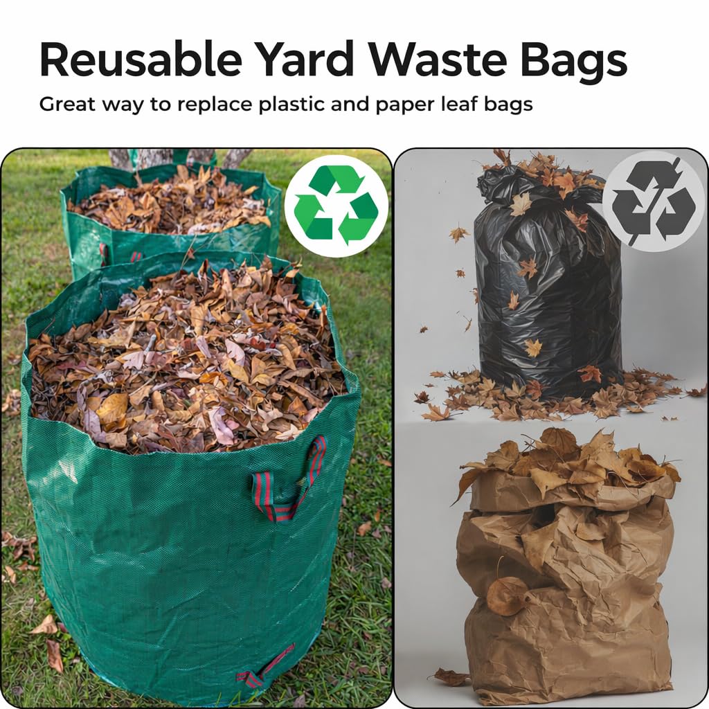 Gardzen stand-up yard waste bin in use during a tidy-up session