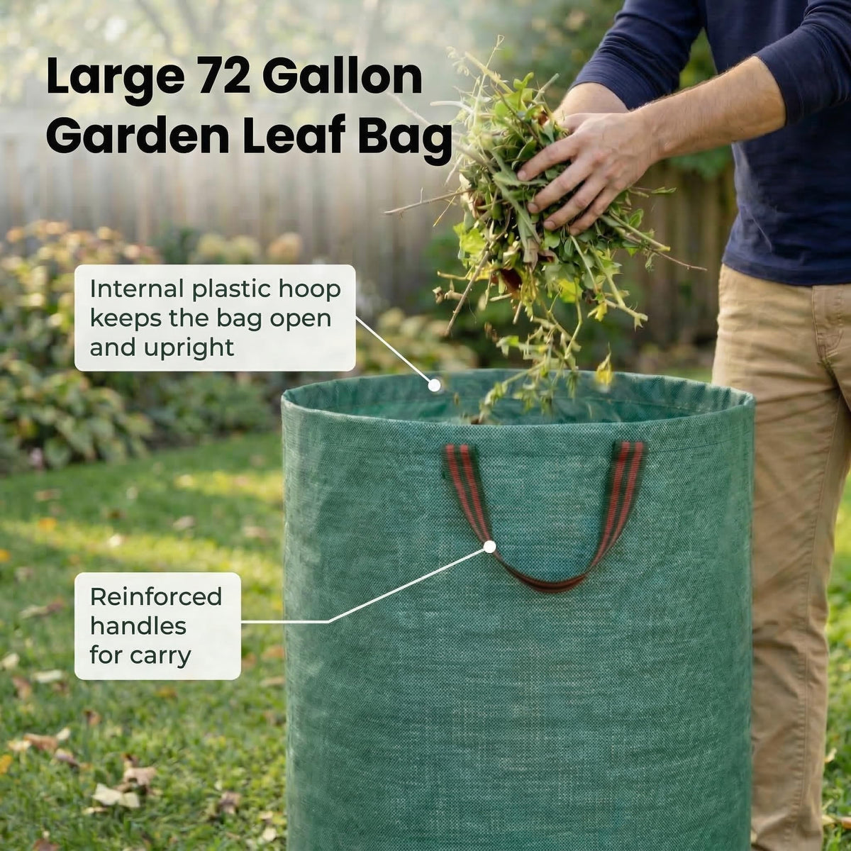 Gardzen bag with plastic ring providing stand-up stability during loading