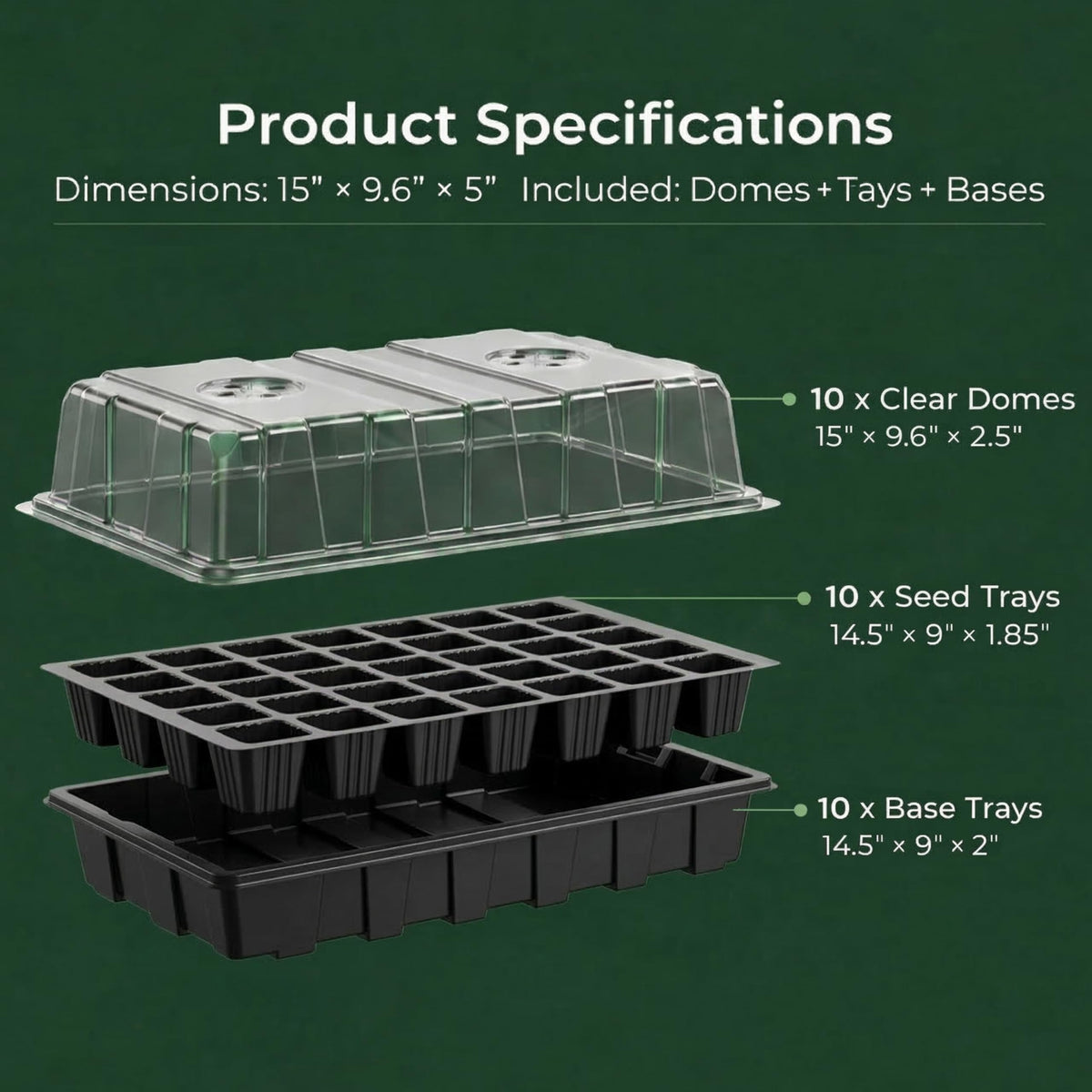 Gardzen 40-cell seed tray with dome and base for easy monitoring