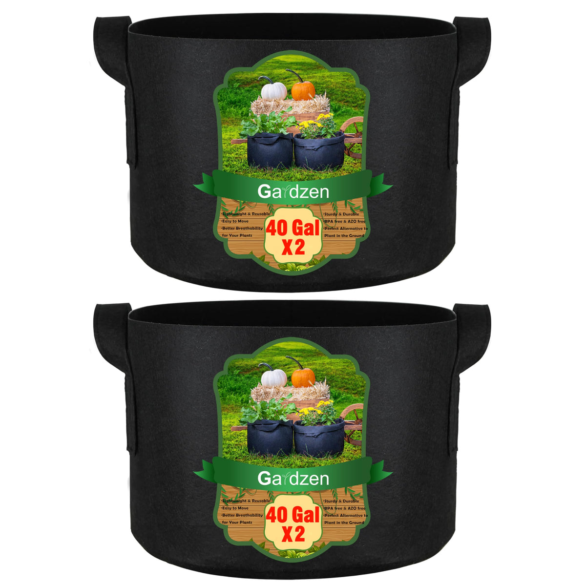 Gardzen 40 gallon grow bag with durable handles for easy transport and placement.