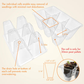 Close-up of Gardzen six-cell seed-starting tray showing drainage holes for moisture control.