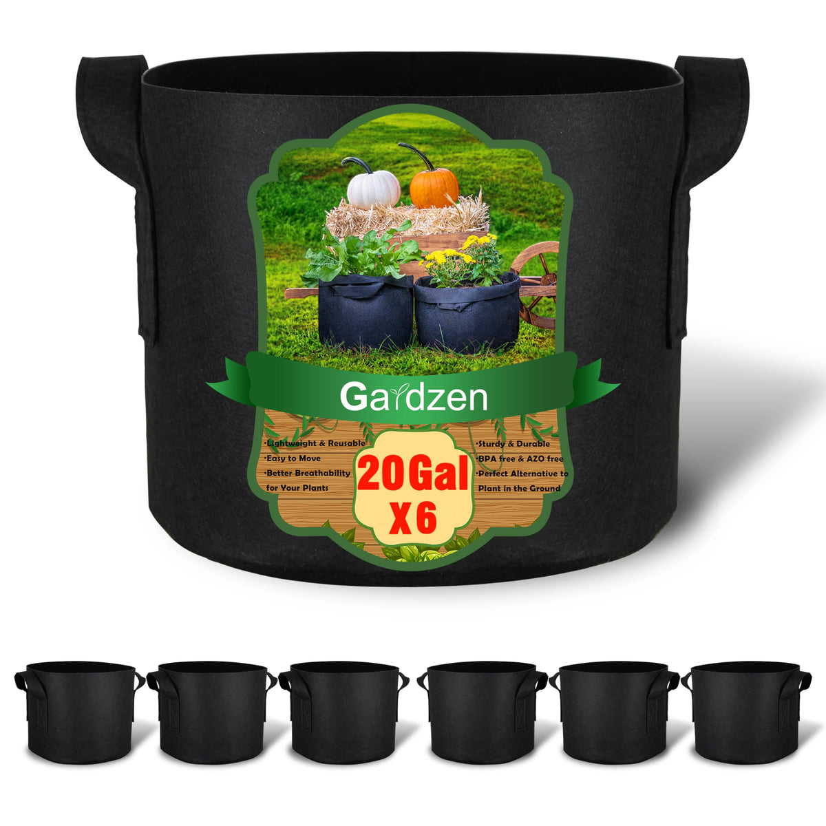 Gardzen 6-pack 20 gallon grow bag assembly shows ready-to-use setup for home gardening.
