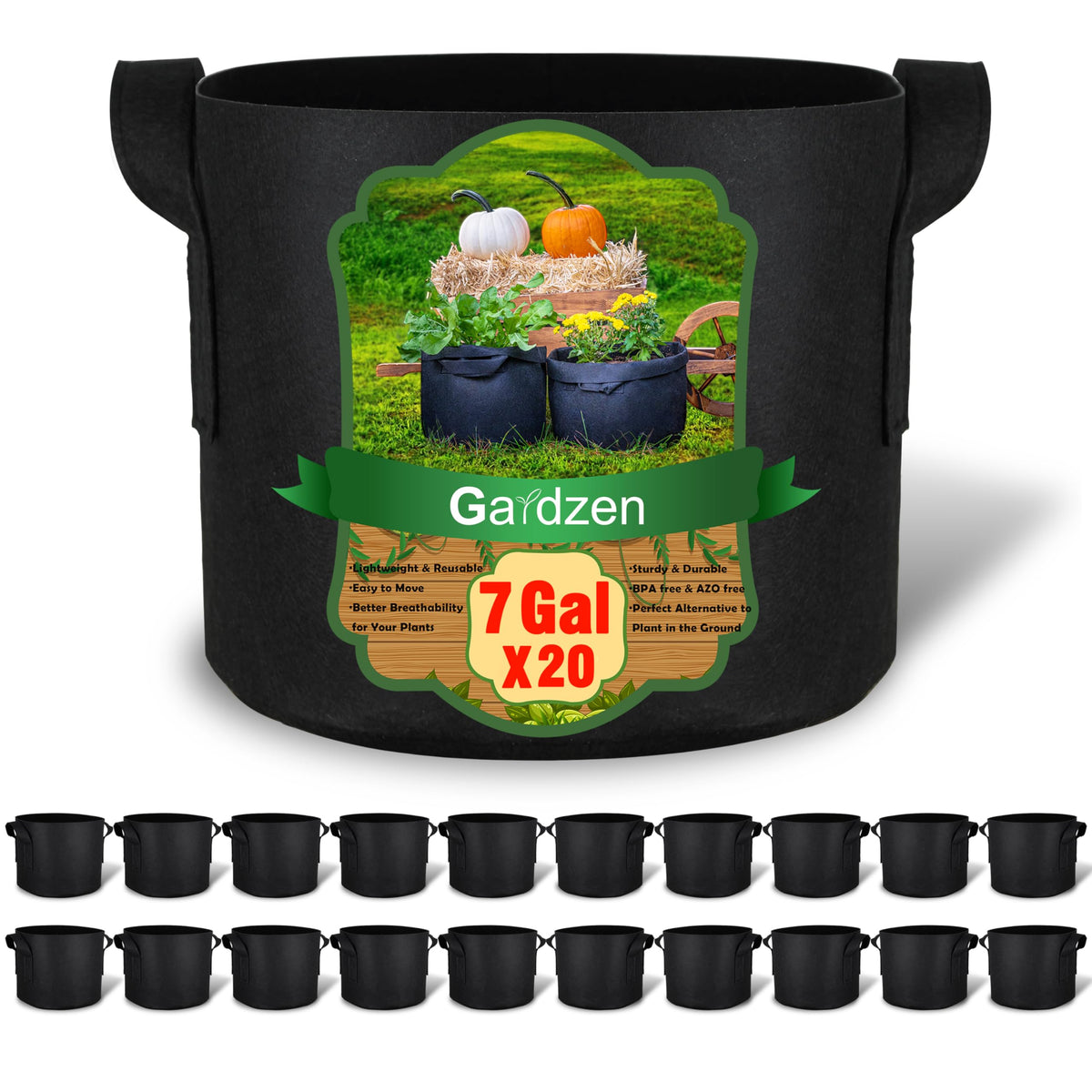 Gardzen 7-gallon grow bag made from durable non-woven fabric for reuse.