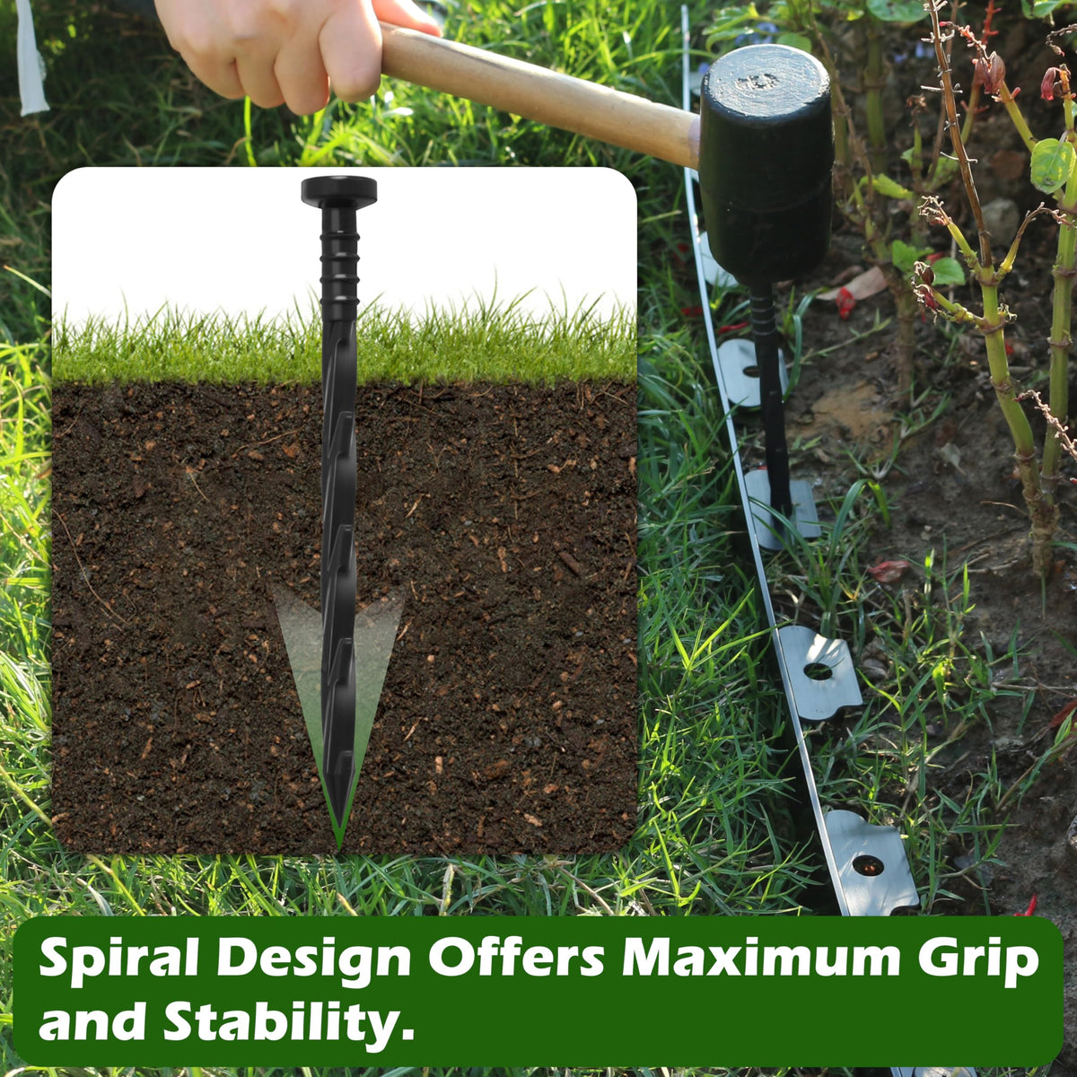 Gardzen artificial turf spikes stabilize synthetic grass for clean, lawn-like results.