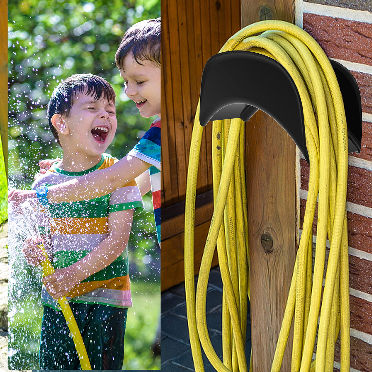 Gardzen black outdoor hose storage keeps equipment ready by the wall.