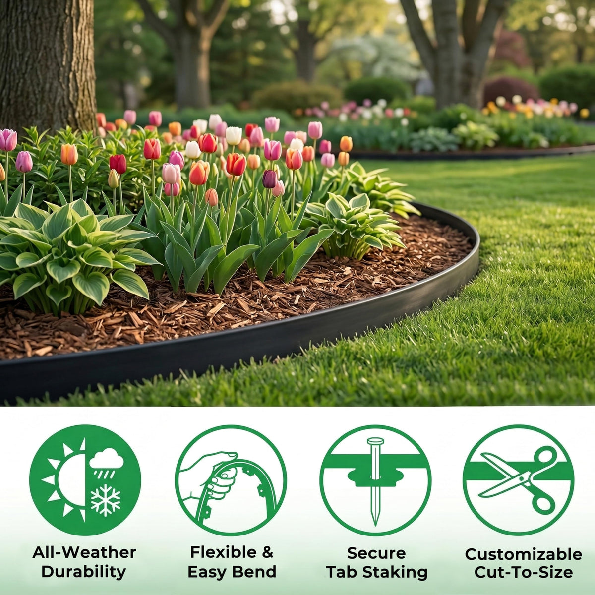 Gardzen border kit supports trimming and re-nailing for evolving designs.