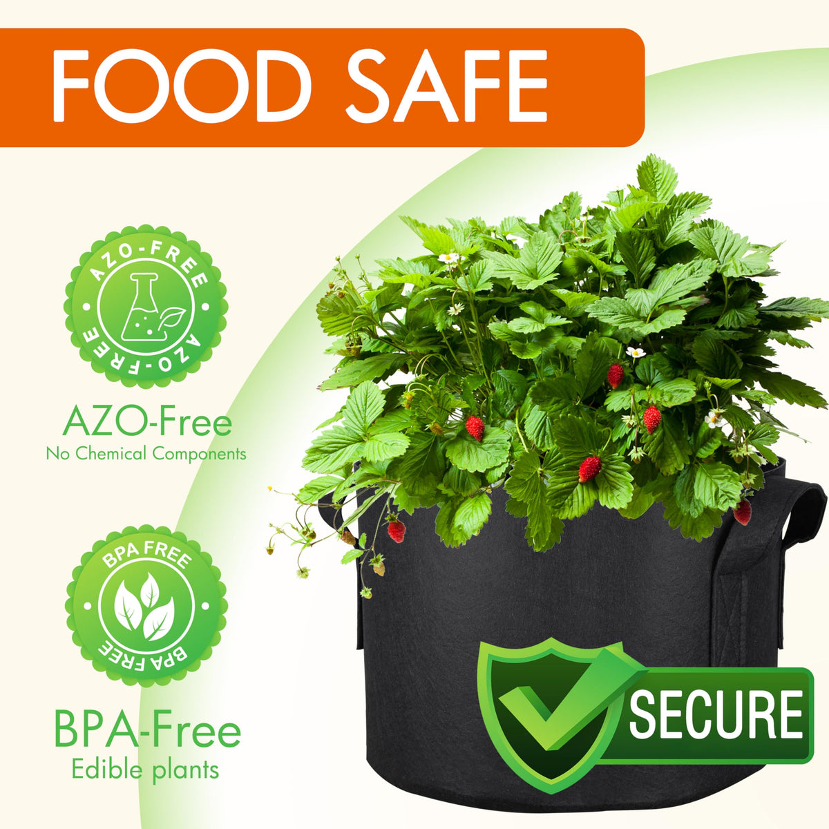 Gardzen grow bag with double-stitched handles for easy transport.