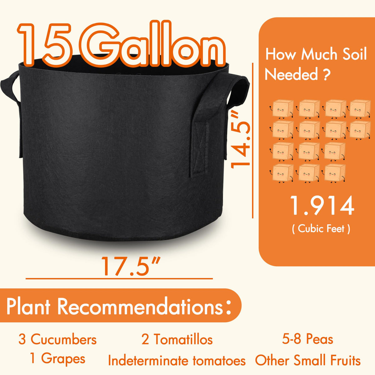 Gardzen grow bag with reinforced handles and cross-stitching for easy moving.