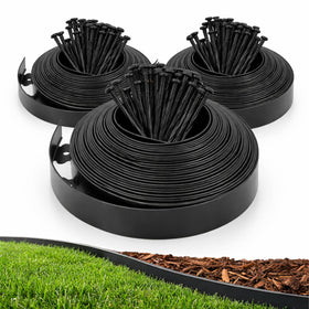 Gardzen landscape edging shows 1.5-inch height and 33 ft length for flexible lawn borders.