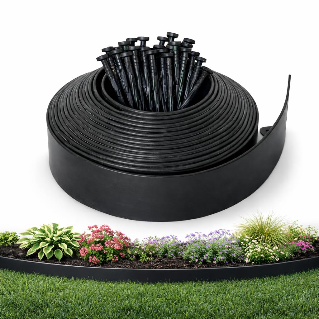 Gardzen landscape edging kit borders a flower bed for a crisp, professional look.