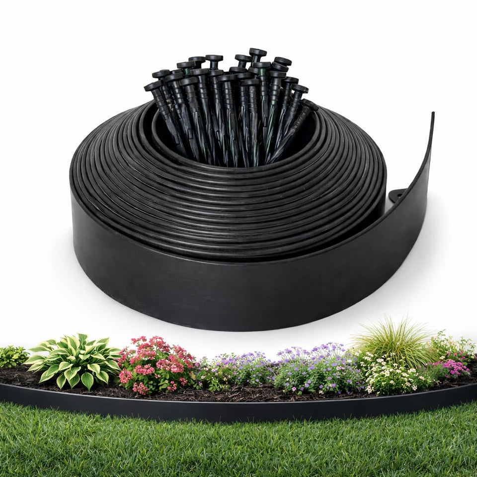 Gardzen landscape edging kit borders a flower bed for a crisp, professional look.
