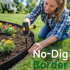 Gardzen no-dig edge setup shows easy staking for fast installation.