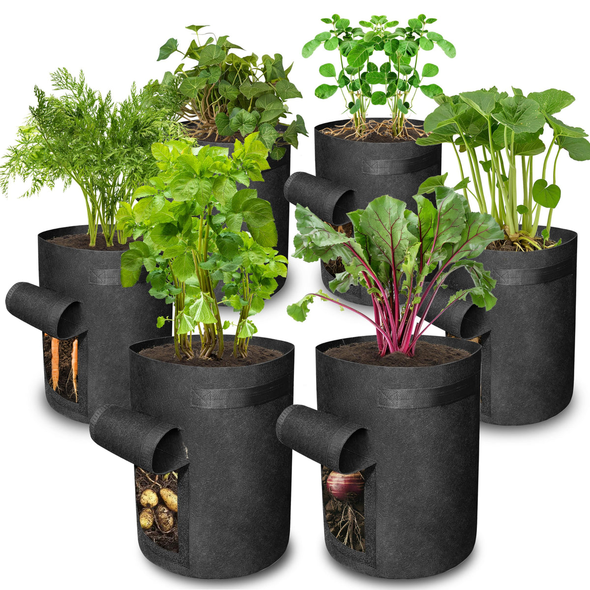 Gardzen potato grow bags with visual window for easy progress checks.