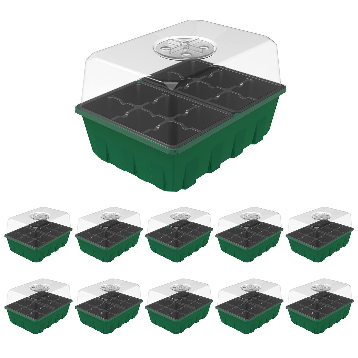 Gardzen propagator 12-cell tray with dome for easy seed germination monitoring.